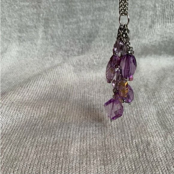 CREATION -  - Pendant necklace - long chain with violet beads central pieces - Picture 5 of 9